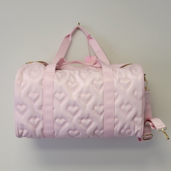 Stoney Clover Ln Quilted Heart Duffle Bag Light Pink Gold Zipper - Picture 4 of 10